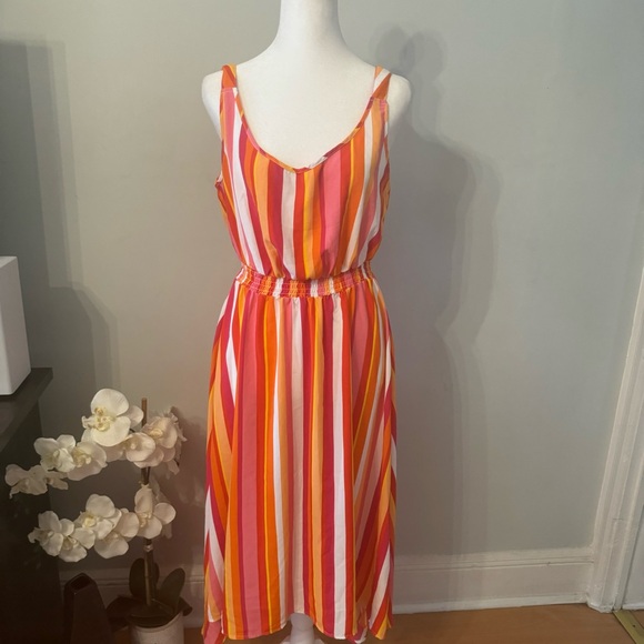 High Low Sleeveless Striped Dress M Willow Drive Orange Pink White - Picture 6 of 8